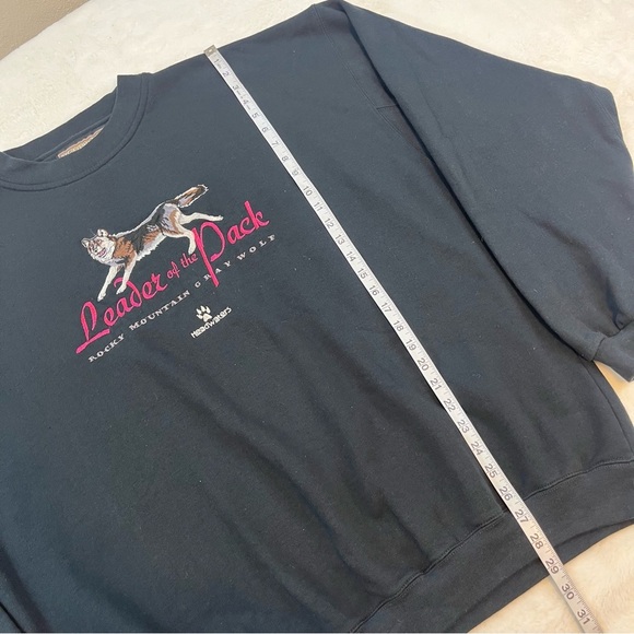 Vtg Headwaters Leader Of The Pack Wolf Embroidered Crewneck Pullover Y2K Boxy - Picture 8 of 9